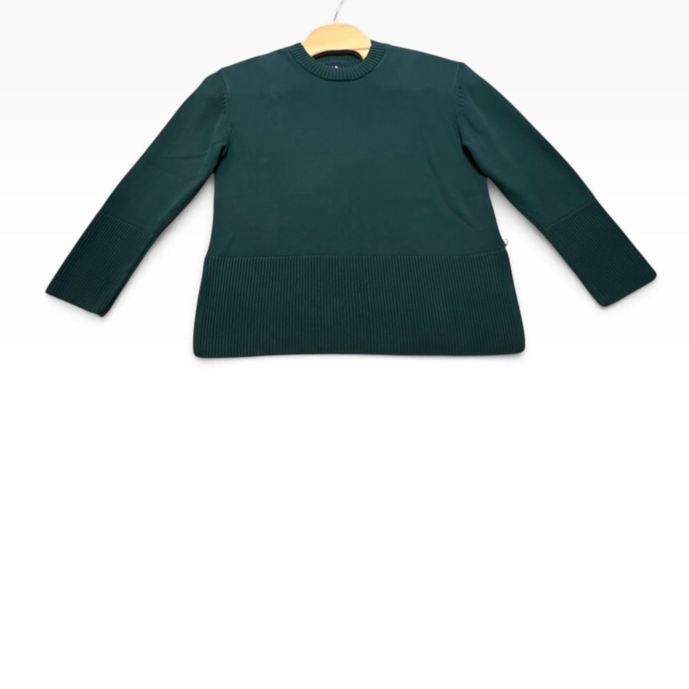 GAP Crewneck Sweater Women Large Green Cotton Ribbed Hem Long Sleeve Pullover